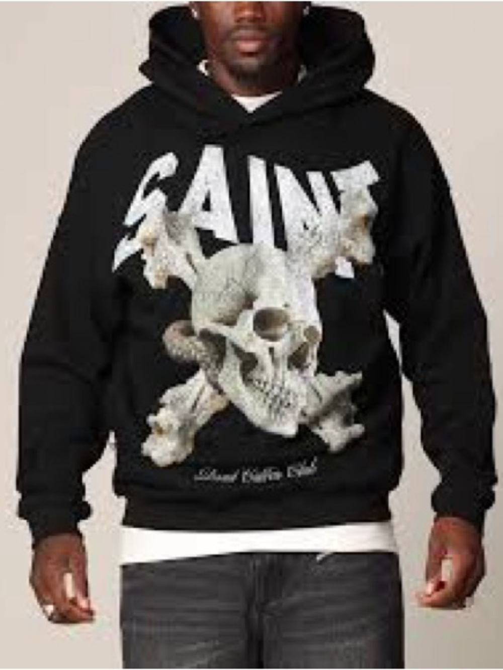 NWOT Saint Morta Casual Graphic Skull Print Black Casual Pullover Hoodie